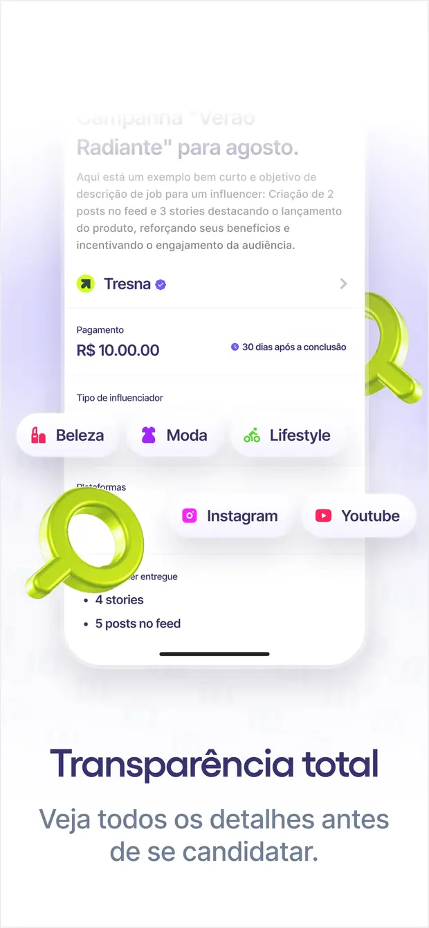 Detalhes da campanha antes de se candidatar