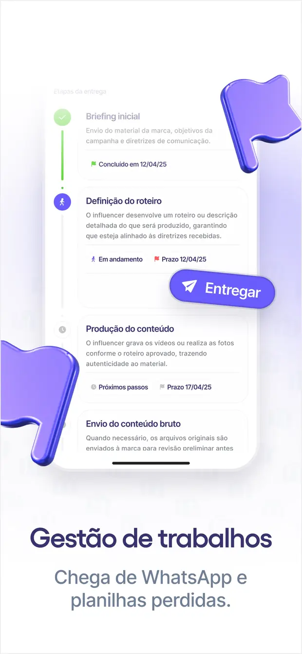 Etapas do trabalho com prazos e o botão Entregar