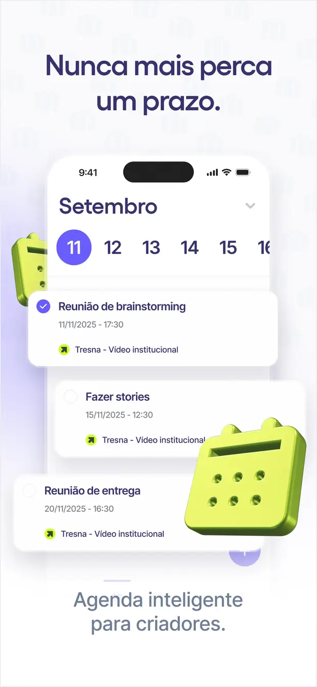 Agenda do creator com os prazos